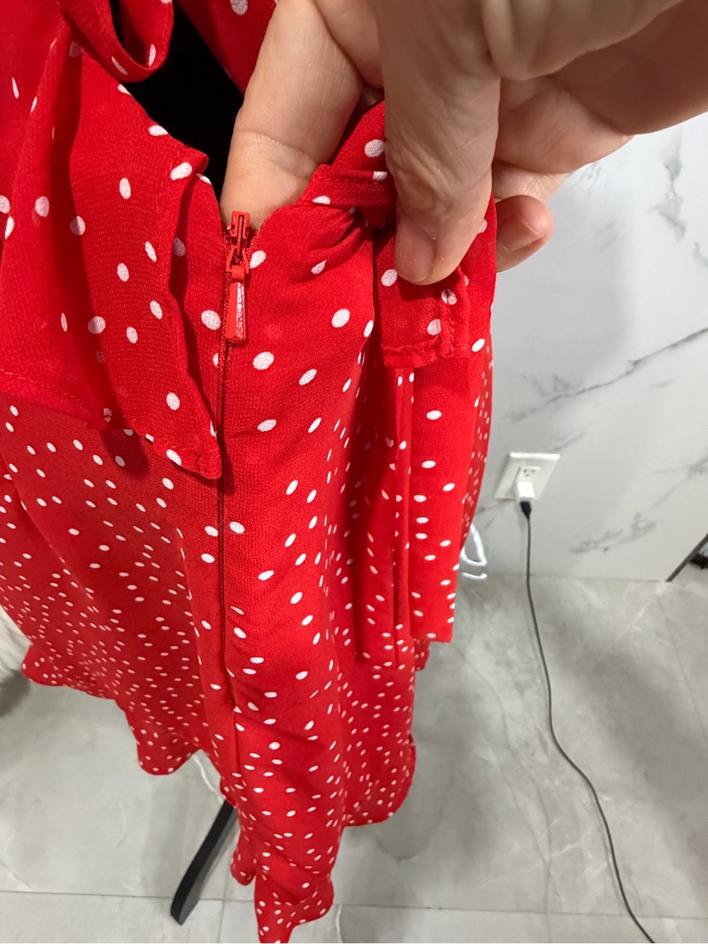 Red Polka Dot Ruffle Wrap Dress - Picture 7 of 11